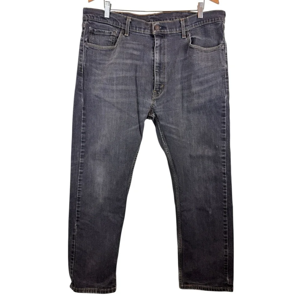 Levis 505 Regular Fit Straight Leg Black Denim Distressed Stretch Men's 40x30‎